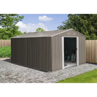   Riwall RMSA 12x10 Brown - fém kerti tároló 3 x 3,7 m nyeregtetővel - barna