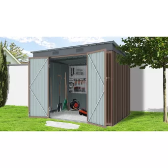   Riwall RMSP 6x8 fém kerti tároló 2,4 x 1,8 m lapostetővel - barna